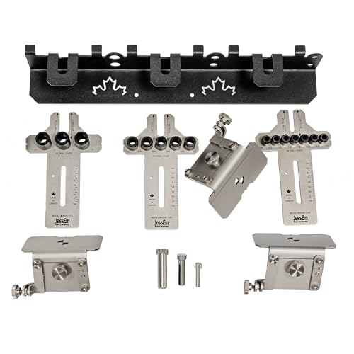 JessEm 08358 Seasoned Pro Stainless Steel Dowelling Jig Complete Kit with 1/4", 3/8" and 1/2" Guides, Three Angle Bases, Wall Bracket, Precision Woodworking Joinery Tool