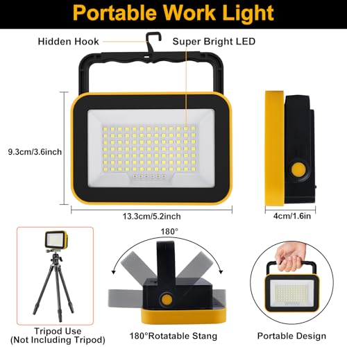 2-Pack 40W Rechargeable LED Work Lights, Portable Flood Light