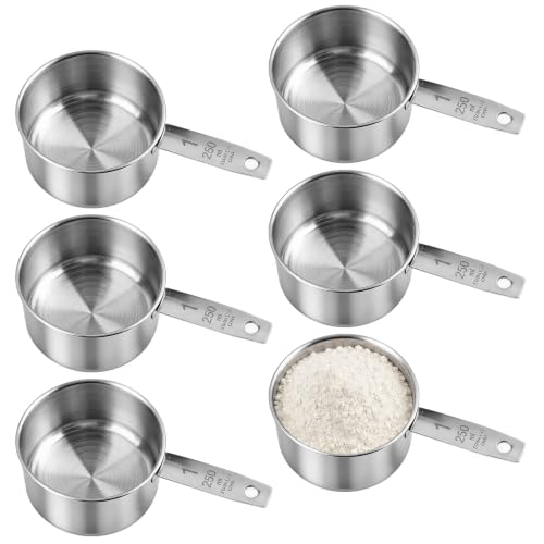 6Pcs Stainless Steel Measuring Cup, 1 Cup - 250ml Metal Measuring Cup, Comfortable Hand Feeling Measuring Scoops for Coffee Cooking Baking Kitchen - size: 1 Cup