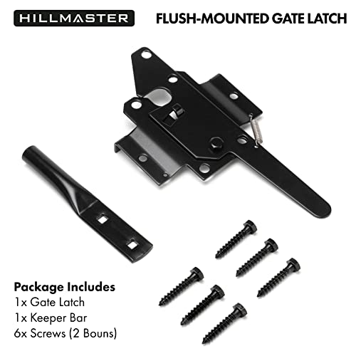 HILLMASTER Heavy Duty Self-Locking Gate Latch for Wooden Fence, Post Mount Automatic Gate Lock Gravity Door Latch Hardware for Secure Pool, Outdoor Garden, Metal Gates Vinyl Fences, Black Finish