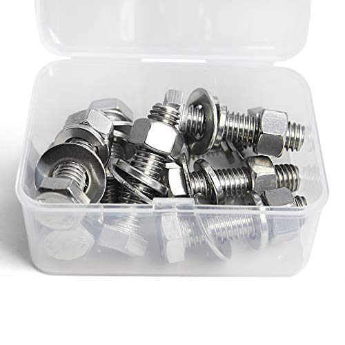 1/4-20 x 1 Bolts and Nuts Hex Head Bolts Screws, Nuts, Flat Lock Washers Hexagonal Head Bolt Stainless Bolts Machine Fully Thread Bright Assortment Kit 10Sets - size: [1/4-20 x 1" (10Sets)]