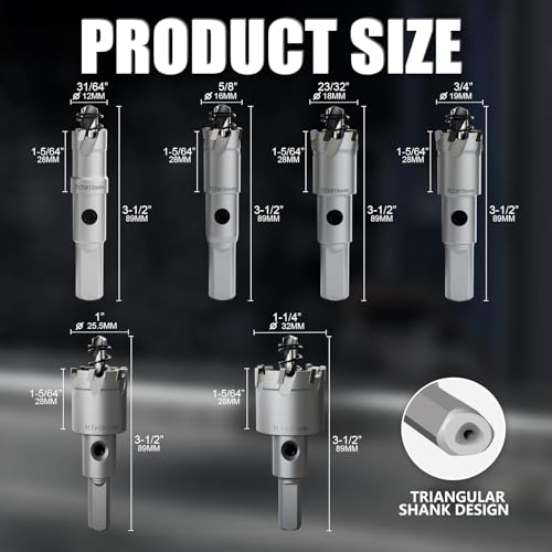 GSTK 10PCS Upgrade Heavy Duty Carbide Hole Saw Kit,with 4*Extra Titanium Plated Pilot Center Drill and 2* Spring，for Hard Metal, Stainless Steel, Iron - size: 6pcs