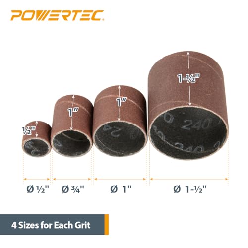 POWERTEC 72509 Drill Press Sanding Drum Kit w/ 1/4 and 1/8 inch Shanks, Assorted Spindle Sander Sleeves, Tool Carrying Case - style: Sanding Drum w/ Sanding Sleeves Kit