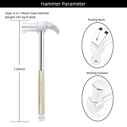 YOUMI 6 in 1 Metal Hammer & Screwdriver Multitool Set with Anti-Slip Grip Handle Slotted/Flat Head Phillips Screwdriver Nail Puller and Claw Hammer Best Gift for Sweetheart(Silver Yellow) - color: Silver Yellow