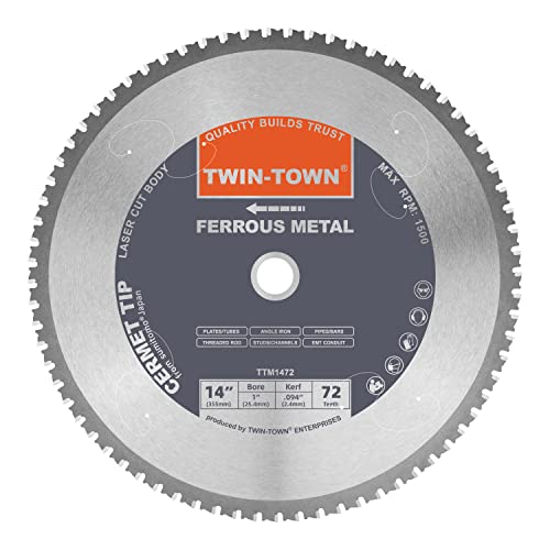 TWIN-TOWN 14-Inch 72 Teeth Dry Cut Steel and Ferrous Metal Cermet Saw Blade with 1-Inch Arbor - size: 14" 72T medium steel