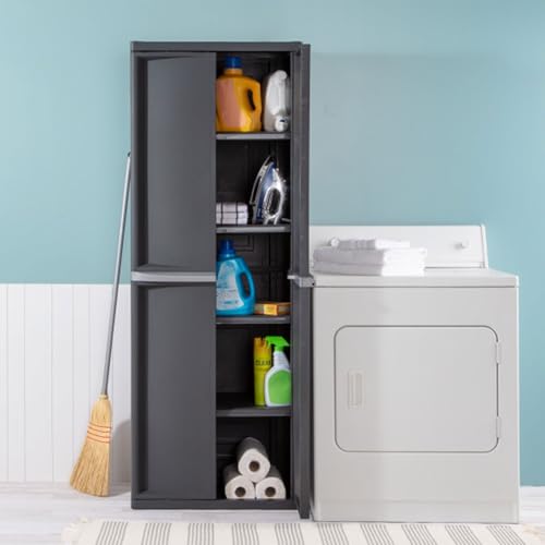 Sterilite 4 Shelf Cabinet, Lockable Utility Storage, Gray