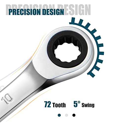 SORAKO 10mm Ratcheting Combination Wrench, Chrome Vanadium Steel Gear Wrench, Industrial Grade Cr-V Steel Gear Spanner, Household Garage Tools(10mm/Metric) - style: 1-10mm Metric