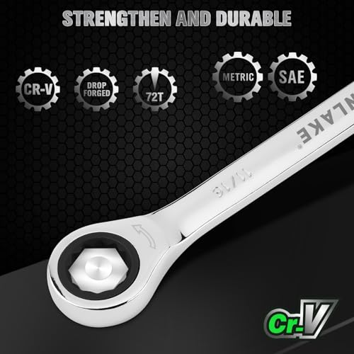 24-Piece Combination Ratchet Wrench Set, Metric (6-18mm) & SAE (1/4''-3/4'') Wrenches Set, 12-Point 72-Tooth Ratchet Spanners with Magnetic Base Organizer, Chrome Vanadium Steel for Auto Mechanic Tool - style: Ratchet Metric & SAE