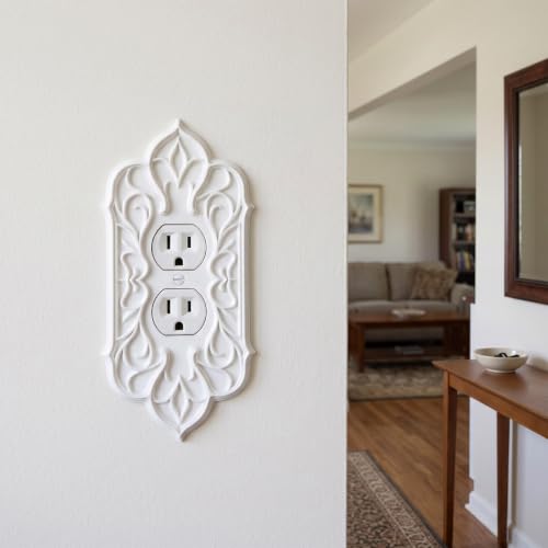 2 Pcs Baroque Decorative Duplex Outlet Covers, White Plastic - style: Outlet Cover