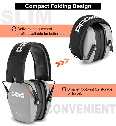 PROHEAR 016 NRR 26dB Shooting Ear Protection, Slim Passive Earmuffs - color: Grey