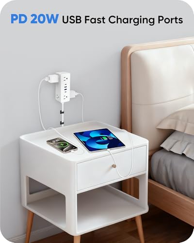 Electrical Outlet Extender Stick, Features 4 USB & 6 Outlets - color: White, size: 19in
