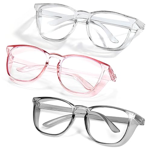 Safety Glasses Goggles for Women Girls Anti Fog Protective Eyewear Glasses - color: Clear+grey+pink