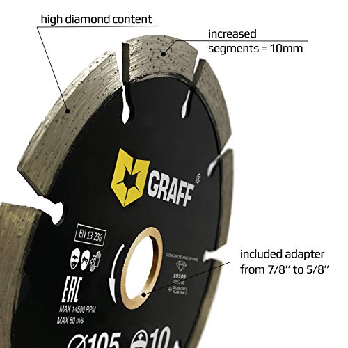 4 Inch Diamond Blade for Angle Grinder — Diamond Cutting Wheel for Cutting Stone, Marble, Granite, Brick, Masonry, Paving Flag, Concrete — Diamond Saw Blades Segment Height 0.394” (10 mm) — GRAFF - size: Ø 4 Inch Segment, style: Diamond Segment Blades
