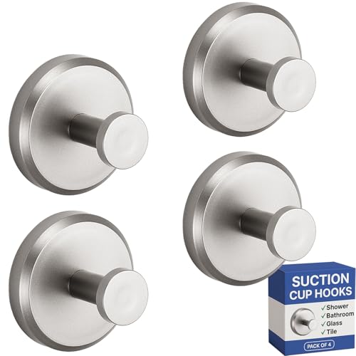 HOME SO Suction Cup Hooks for Shower & Bathroom Towel 4-Pack Brushed Nickel - color: Brushed Nickel, size: 4 Pack