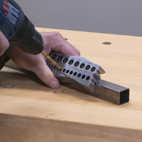 Milescraft 1307 Drill Block PRO – All-Metal Handheld Drilling Guide for Straight Holes. 25 Drill Guides in One! 1/8” to 1/2” in 1/64” Increments. Dual V-Groove Design for Round Stock & Corners
