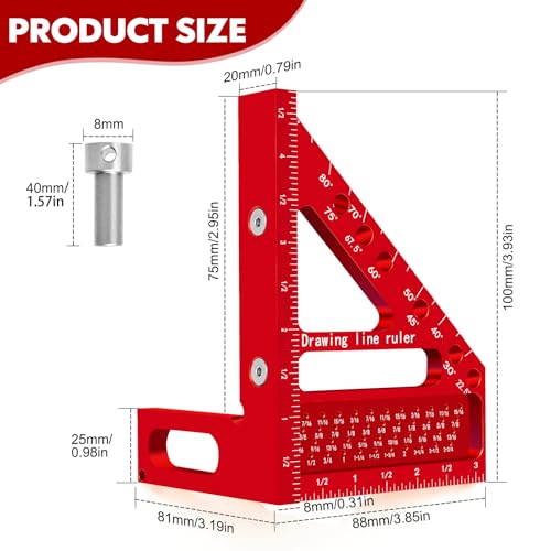 Aleric 3D Multi-Angle Carpenter Hole Scribing Ruler, Aluminum Alloy Multi Angle Measuring Ruler, 22.5-90 Degree Woodworking Protractor, Versatile Woodworking Tool for Engineer Carpenter Crafting