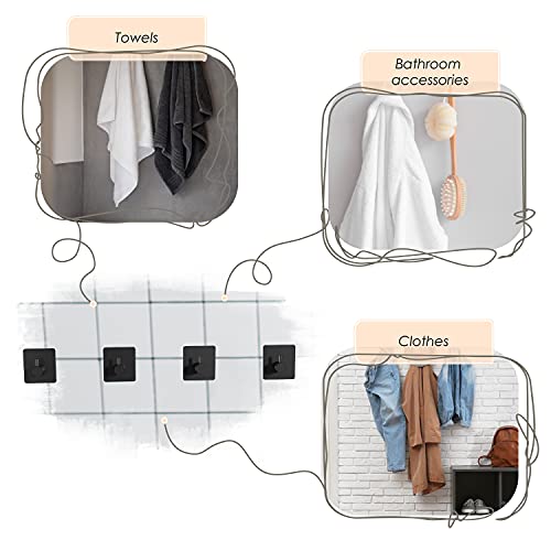 Matte Black Self Adhesive Towel Hooks for Bathroom Wall Door Mounted - SUS304 Stainless Steel Strong Strips Stick on 3/M Wall Hooks for Hanging Coat, Hat, Bag, Key, Jacket – 8 Pack