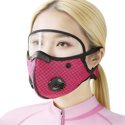 KISSOURBABY Outdoor Cycling Face Mask with Eye Shield Breathable Mesh Valve Snug Fit for Biking Camping Daily Use Rose - color: Rose