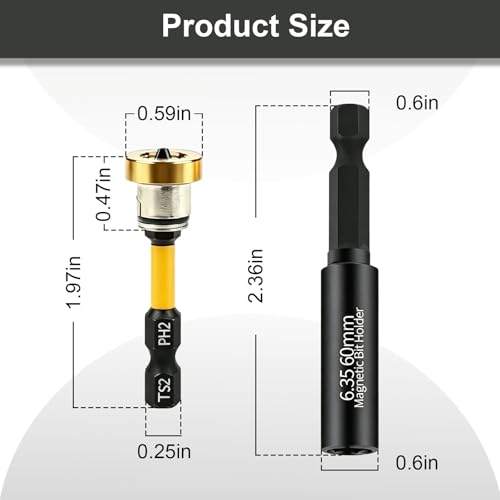 6pcs Drywall Screw Setter Set, 1/4" Hex Adjustable Depth Positioning Bits with Magnetic Bit Holder Extension Bar, Magnetic Positioning Screwdriver Bits, for Sheetrock and Plasterboard Screws (Yellow) - color: Yellow