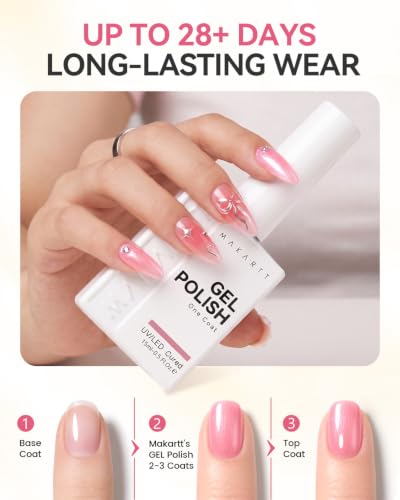 Makartt Pink Gel Nail Polish Set 15ML : 6 Sheer & Shimmer Colors - color: Petal Glow