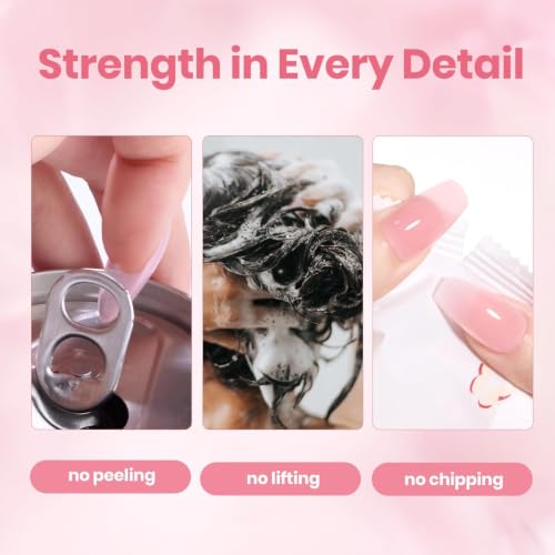 Beetles Hard Gel for Nails Extension Kit, 3 Colors & Half Cover Nail Tips - color: Clear Nude Pink Soft Nude with Long Square Nail Tips 3 x 30 g