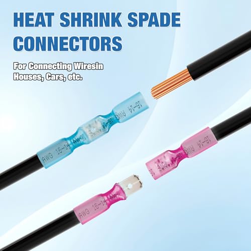 380PCS Heat Shrink Male and Female Spade Connectors Kit - Male & Female Blade/Spade Wire Terminals,AWG 22-10 Waterproof Electrical Terminals,for Marine Wiring/Electrical Projects