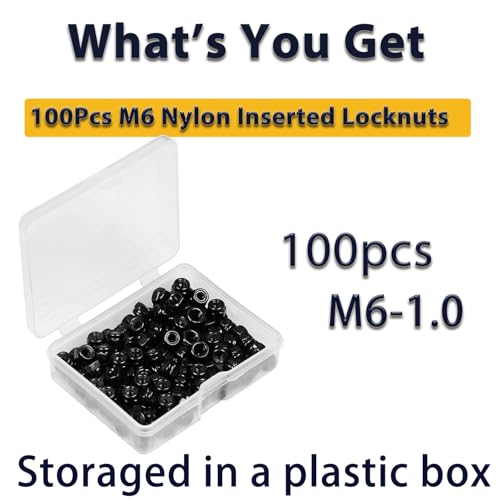 M6 Locknuts Nylon Inserted Hex Lock Nuts for Patio Furniture M6 Bolts - size: M6 (100PCS)