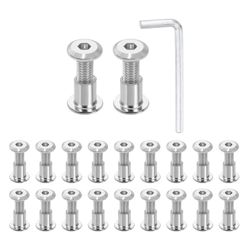 HARFINGTON 20 Set M6x20mm Hex Drive Socket Cap Bolt and M6x10mm Nuts with M4 Hex Wrench, Furniture Connector Bolts and Screws for Furniture Countersunk Belt, Silver - size: M6x20mm, M6x10mm