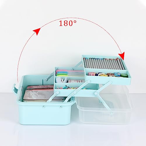 BTSKY 3-Layer Plastic Dividing Storage Box Craft Organizer and Storage - color: Blue