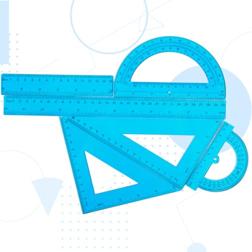 Tenare 6 Pcs Math Geometry Ruler Straight Protractor Triangle, Blue - color: Blue