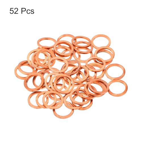 MECCANIXITY 52 Pcs Flat Copper Washers, 12x16x1.5mm Copper Upgraded Flat Metric Sealing Crush Ring Washers for Hydraulic Fittings Screw Bolt Nut Electronic Repair - size: 12x16x1.5mm