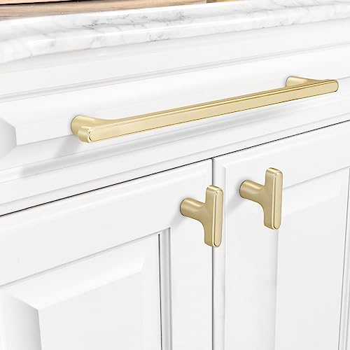 COTYKILEY 10 Pack 5 Inch(128mm) Brushed Brass Cabinet Handles Gold Kitchen Cabinet Pulls Kitchen Cabinet Hardware - color: Brushed Brass, size: 5" Hole Center（128MM）