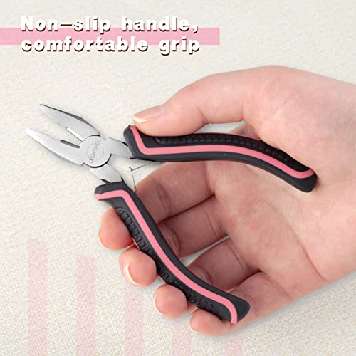 Mini Linemans Pliers Spring Loaded 5 Inches Wire Cutter with Serrated Jaw Chromium Vanadium Steel Construction Mini Combination Pliers for Jewelry Making, Pink Tool for Women - style: Linemans Pliers