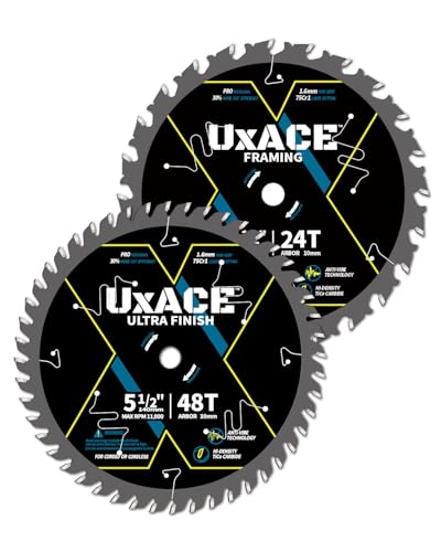 5-1/2-Inch 24&48-Tooth Circular Saw Blade with 10 mm Arbor, Framing & Ultra Finish Wood Cutting, Carbide Tip, Thin Kerf, for Plywood, MDF, OSB, Laminated, 2 Pack - size: 5-1/2", 3/8" Arbor, 24&48T, 2pc
