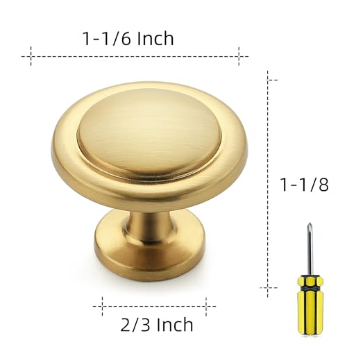 Ravinte Brushed Brass Solid Knobs Gold Kitchen Cabinet Pulls,5 Pack,Round-1 - style: Retro