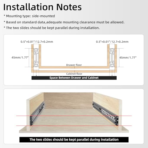 1 Pair Full Extension Drawer Slides 10 inch Side Mount Rails - color: Black, size: 10 Inch