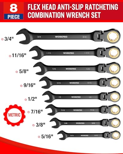 WORKPRO 8-piece Ratcheting Combination Wrench Set, SAE & Anti-Slip Tooth - size: SAE, style: Anti-Slip Tooth