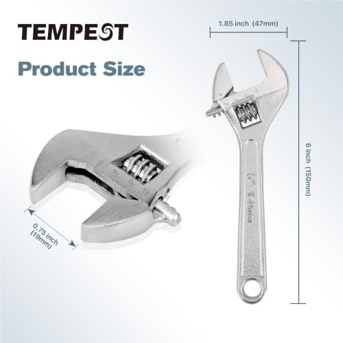 Tempest 6 Inch Adjustable Wrench, High-Torque Carbon Steel Wrench with Metric Scale,for Plumbing, Automotive Repair and Home DIY - size: 6 Inch
