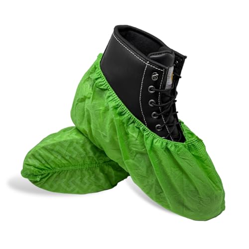 ShuBee Original Disposable, Extra-Large Boot and Shoe Covers, Thicker & Stronger, Durable Protection for Floors - 50 Pairs - color: Bright Green