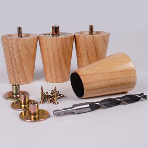 Generic 3 Inch Wood Furniture Legs, Wooden Couch Sofa Leg Feet Set of 4, Mid-Century Modern Round Solid Wood Replacement Legs for Couch, Chair, Sofa, Dresser, Bed, Cabinet, Ottoman - size: 3inch