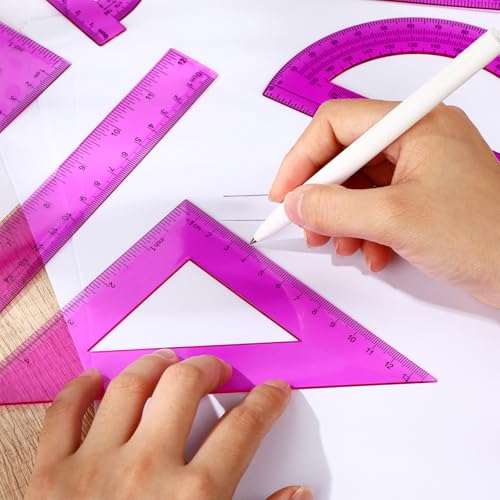 Tenare 6 Pcs Math Geometry Ruler Straight Protractor Triangle, Purple - color: Purple
