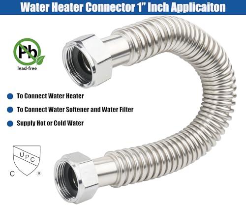 WHK 24-Inch Water Heater 1" FIP Flexible Hose Connector,2 Pack