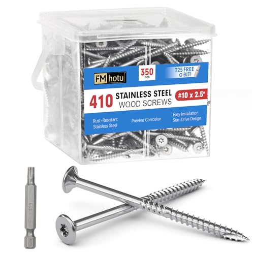 #10 x 2.5 Stainless Steel Deck Screws, 350Pcs 410 Grade Stainless Steel - size: #10 × 2-1/2"