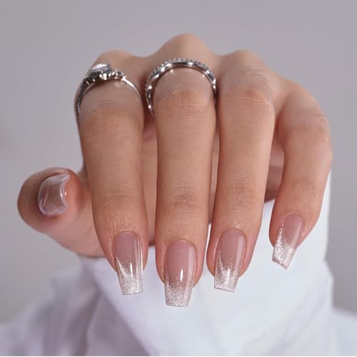 BTArtbox Press On Nails, Milky Way, Short Coffin, Cat Eye French, 32Ct - color: A1-Milky Way