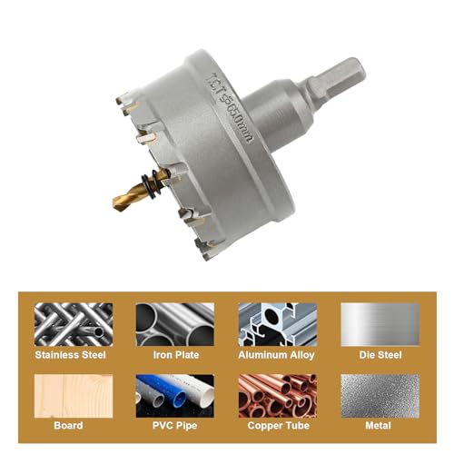 2-9/16'' TCT Hole Saw Kit Tungsten Carbide Tipped Hole Saw Drill Bit with Titanium-Plated Pilot Drill bit for Metal, Stainless Steel, Iron (65MM) - size: 65MM | 2-9/16''