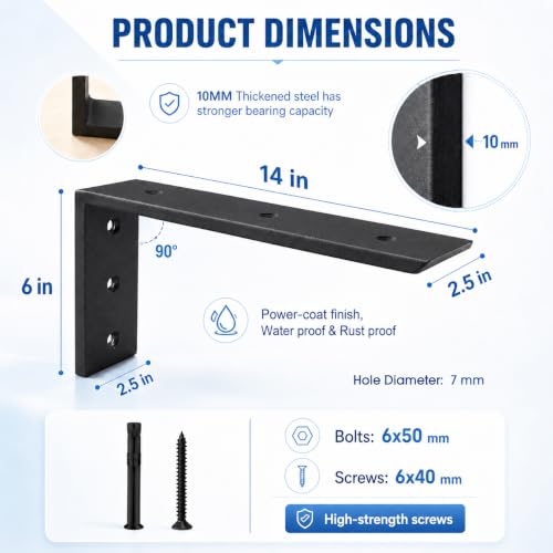 WINKER Countertop Support Bracket 2 Pack Heavy Duty 3/8" Thick Hidden L Shelf Bracket 14" x 6" x 2.5" Metal Corbels for Quartz/Granite/Wood/Concrete/Laminate Countertops, Black - size: 14″x6″x2.5″-3/8" thick, style: Black-2Pack