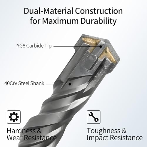 SDS Plus Masonry Drill Bit Set, 7pcs 6.3in (160mm) Rotary Hammer Drill Bits with Storage Case 4-Cutter Cross Tip Double Thread Tungsten Steel Concrete Drill Bit for Concrete, Brick, Stone, Walls