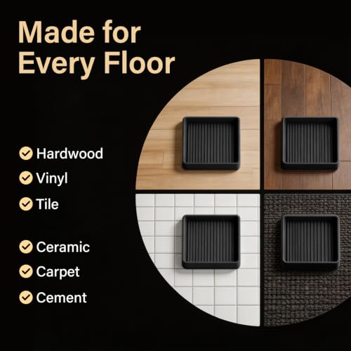 Yelanon Furniture Coasters 4 Pcs 4" Square Black Caster Cups for Hardwood - size: 4pcs 4" Square Black