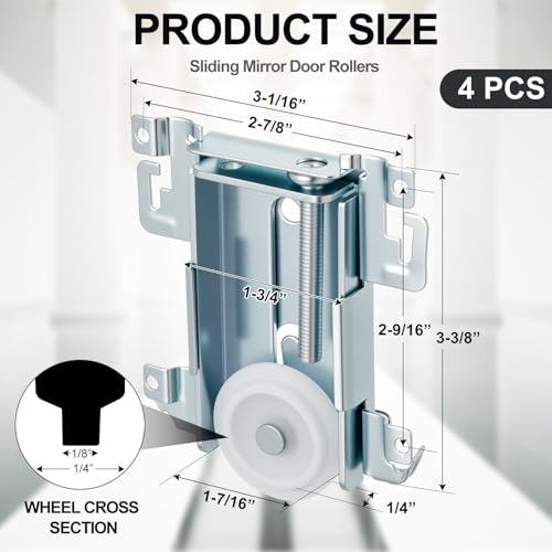 Therwen 4 Pcs 1-7/16 Inch Sliding Mirror Closet Door Roller Replacement