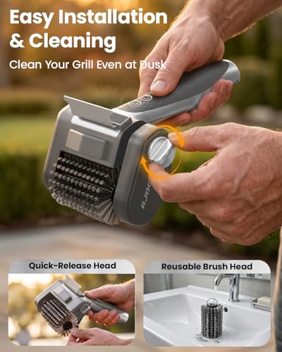 Cordless Electric Grill Brush with LED Light and Front Scraper - color: Silver
